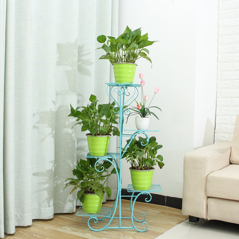 Hershel Metal Weather Resistant Plant Stand, Blue