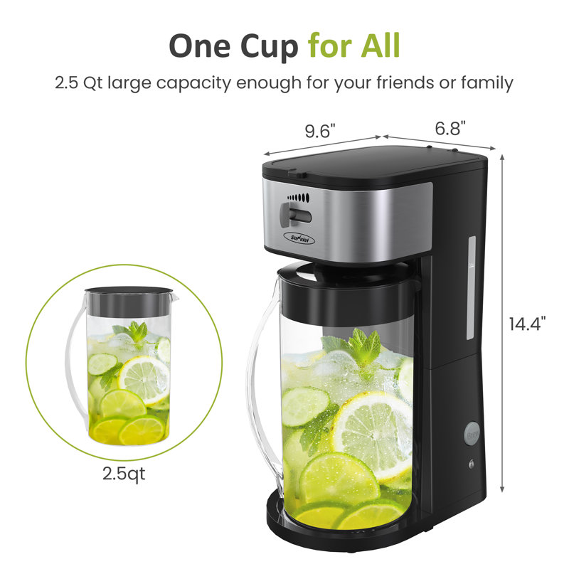 Machine à thé glacée avec pichet de 3 pintes Sunvivi, machine à café glacé pour café moulu, sachets de thé, thé à feuilles mobiles, 7 tasses de café pour la maison, contrôle de la force pour la saveur