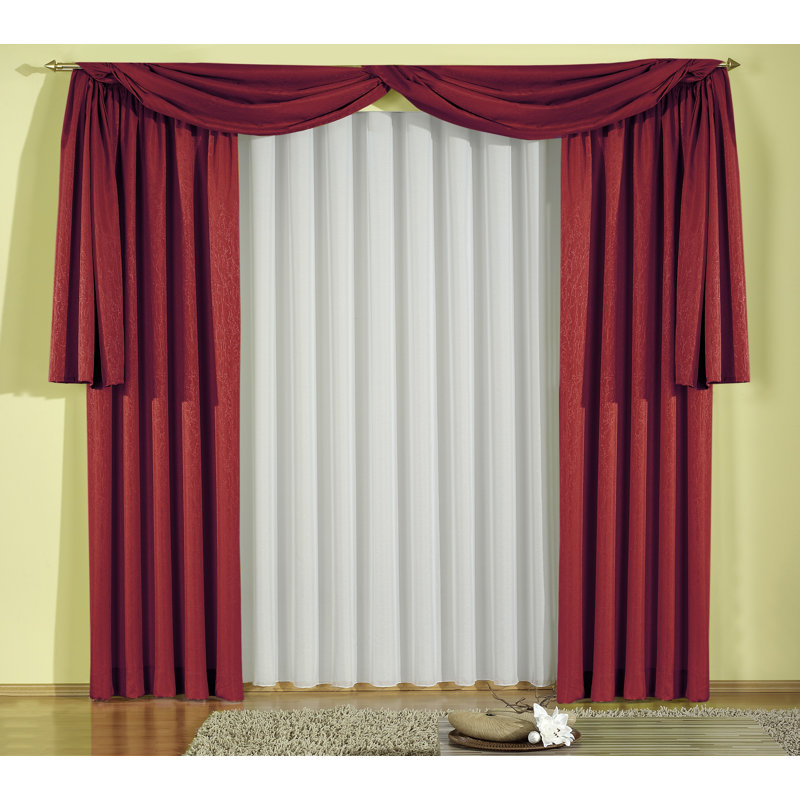 Friedland Synthetic Window Scarf, Single Panel, Opaque, Red, 500cm Width x 135cm Drop
