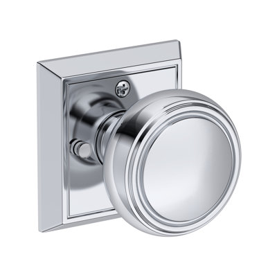 Bremerton Privacy Knob with Chamfered Square Rose in Polished Chrome