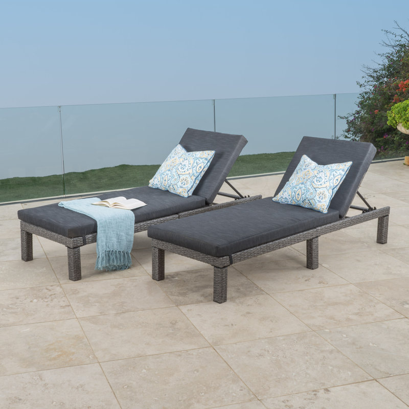 Arville Outdoor Wicker Chaise Lounge Set , Cushion Included, Mixed Black/Dark Gray