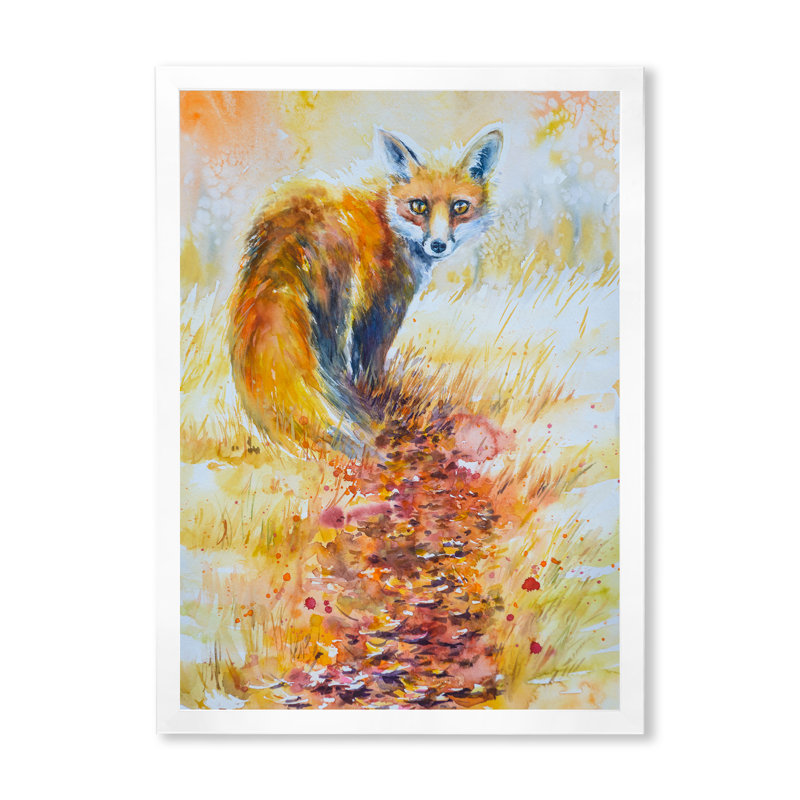 Illustration d'un renard orange dans la forêt II - œuvre d'art traditionnelle sur toile, H 40 po x l 30 po x P 1,5 po