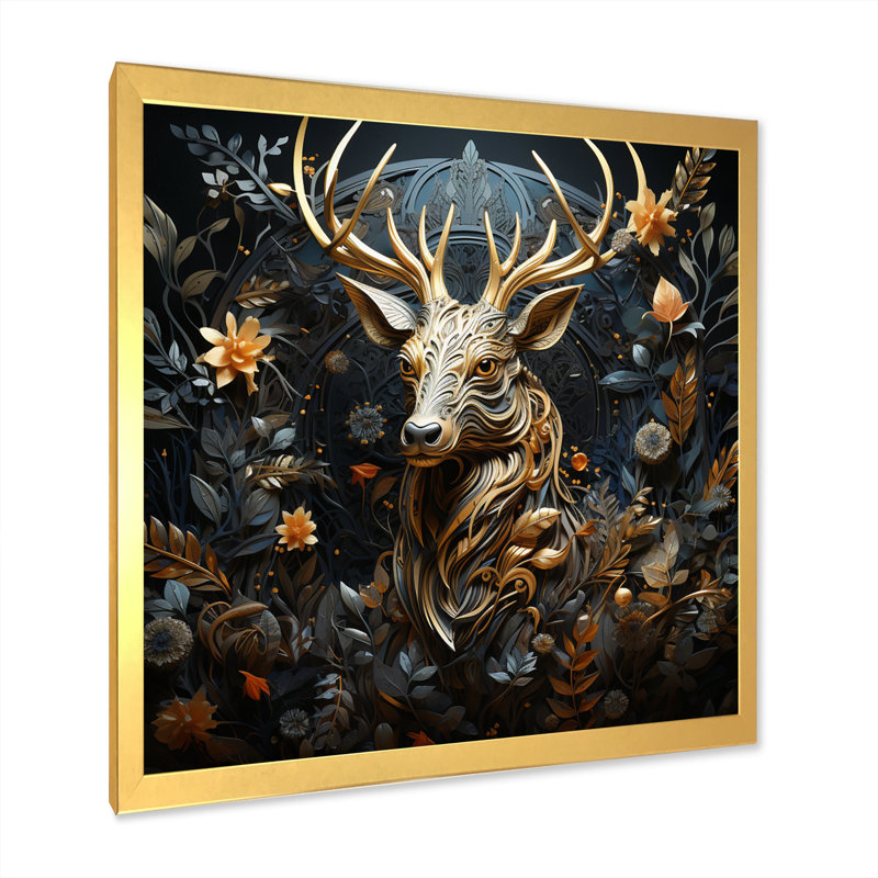 " Deer Wonderers II ", Gold Single Picture Framed, 36" H x 36" W x 1.5" D