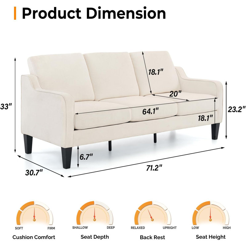 Sinica Upholstered 71.2'' Sofa, Belge
