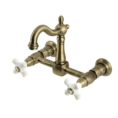 Kingston Brass Heritage Double-Handle 2-Hole Wall-Mount Bridge Kitchen Faucet