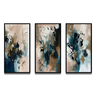 3 pièces sur toile - reflets abstraits bleus
