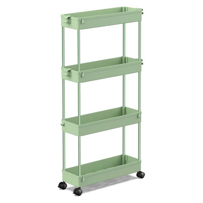 Slim Rolling Storage Cart, 4 Tier Storage Organizer Utility Cart Mobile Shelving Unit