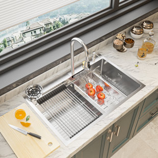 Lefton 304 Stainless Steel Waterfall Kitchen Sink Set with Temperature  Display, Grey, KS2205