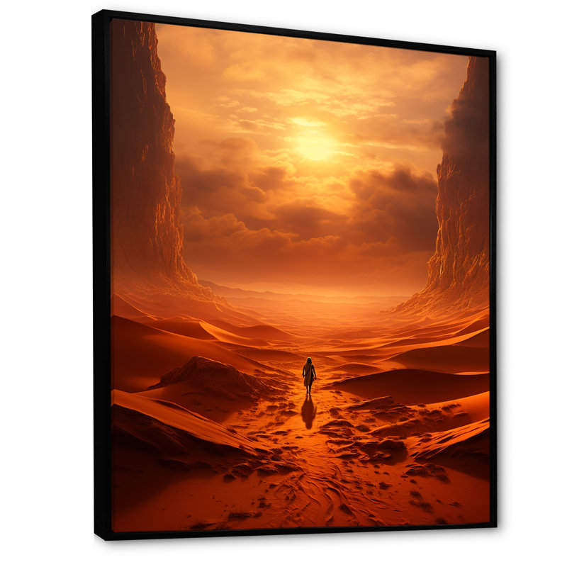 «Solitiude Desert Sunset», reproduction sur toile, Cadre flottant noir, H 40 po x l 30 po x P 1,5 po