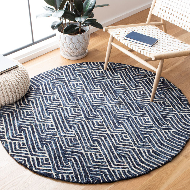 Emmett Hand Tufted Wool/Cotton Geometric Rug in Dark Blue/Ivory, Rectangle 9' x 12'