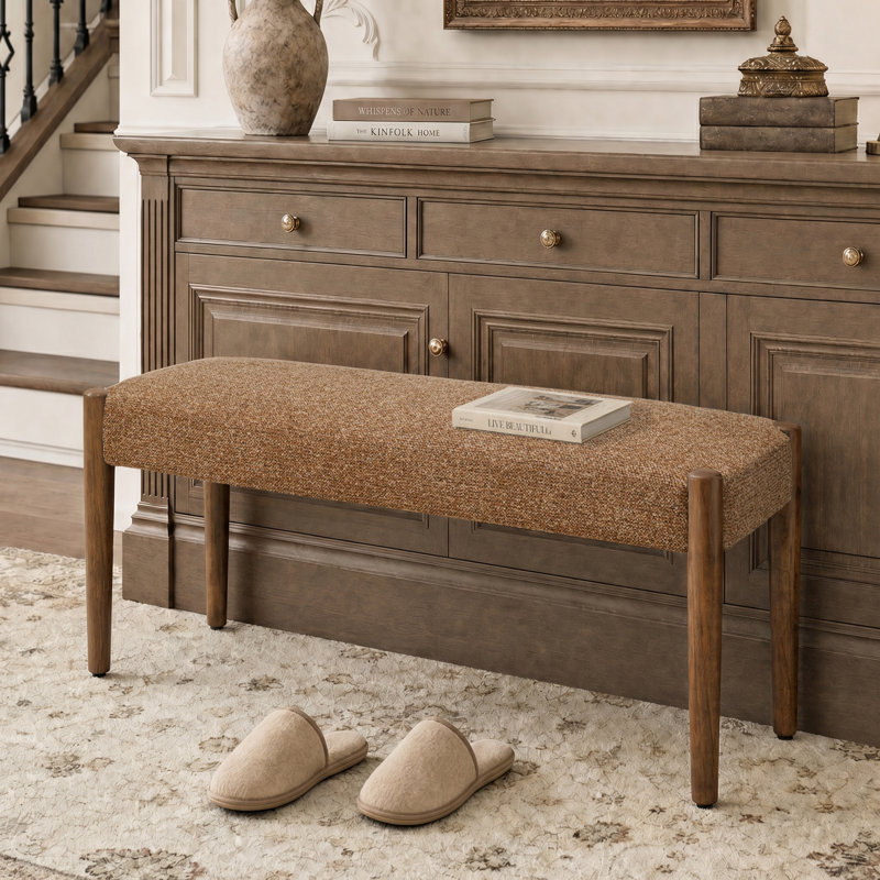 Banc rembourré en chenille de l 42 po, Orange / Brun foncé