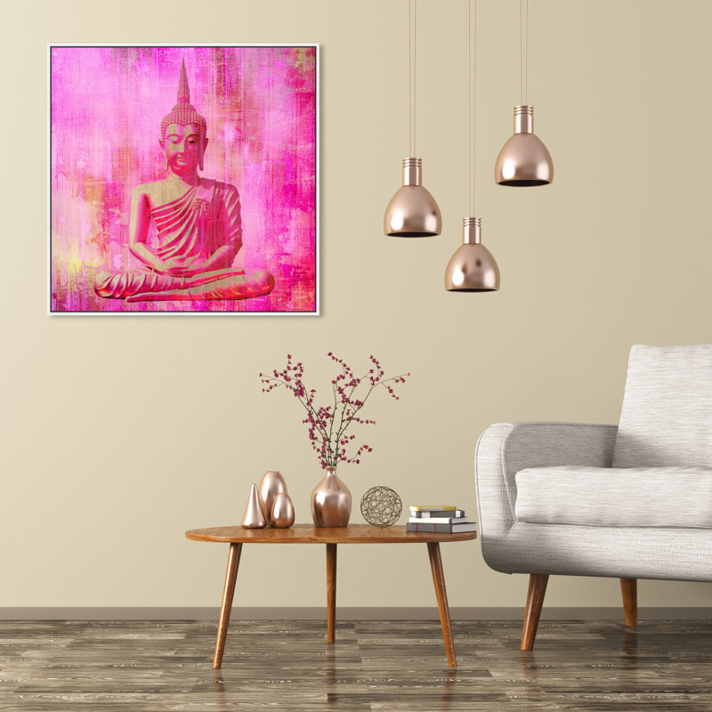 Bouddha rose - impression sur toile tendue, H 20 po x l 20 po x P 1,5 po, Cadre blanc