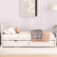 Lit simple avec 2 tiroirs en blanc délavé - Hévéa fabriqué pour rafraîchir une chambre à coucher-1215635528