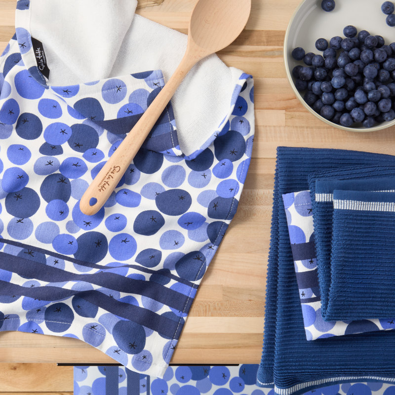 SUR LA TABLE KITCHEN ESSENTIALS Fresh Blueberries Fruit Kitchen Towel 4-Pack Set Blue/White