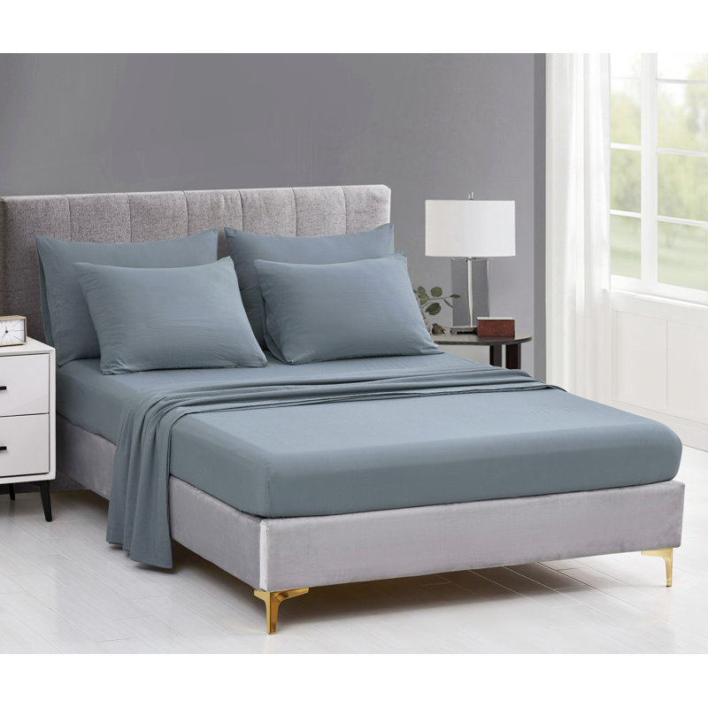 Washed Microfiber 7-Pieces Honeycomb Comforter Set with Sheets, Oversized Queen Comforter + 6 Additional Pieces, Dusty Blue