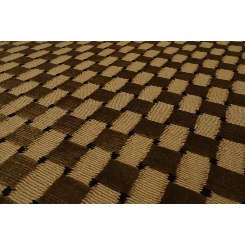 Tapis de zone en laine doré/noir 9 pi x 11 po one-of-kind à la main noué la Springmont