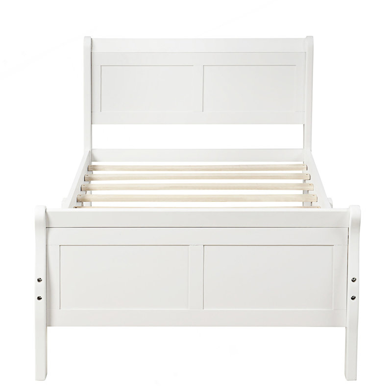 Lit plateforme, cadre de lit simple, lit-bateau avec tête de lit, Blanc