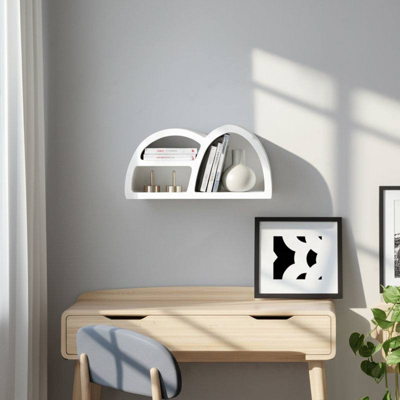 Latitude Run® Elegant 24" Curved 3-Shelf MDF White Wall Storage: Transformative Home Decor Solution For Efficient Organization And Style