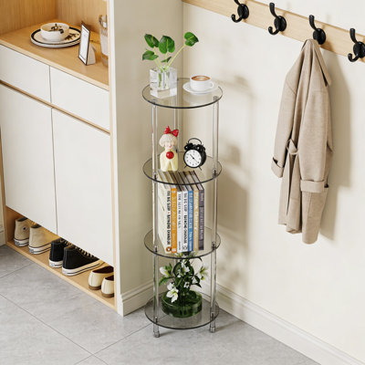 4-Tier Clear Acrylic Side Table, Modern Round End Table For Small Spaces, Minimalist Nightstand For Living Room, Bedroom, Or Bathroom