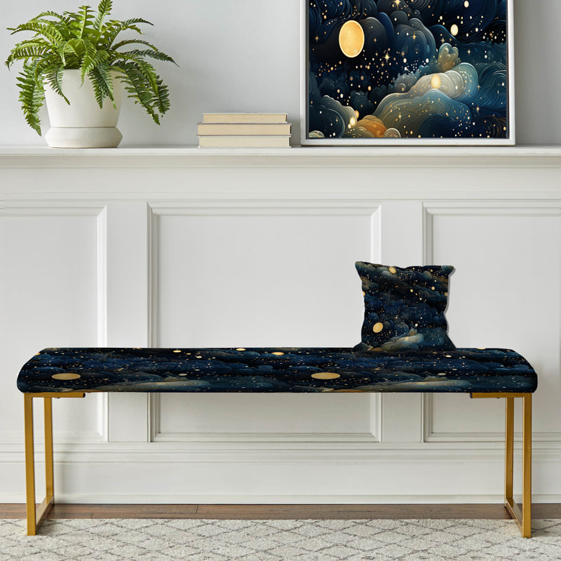 Motif galactique indigo minuit - Banc rembourré doré abstrait