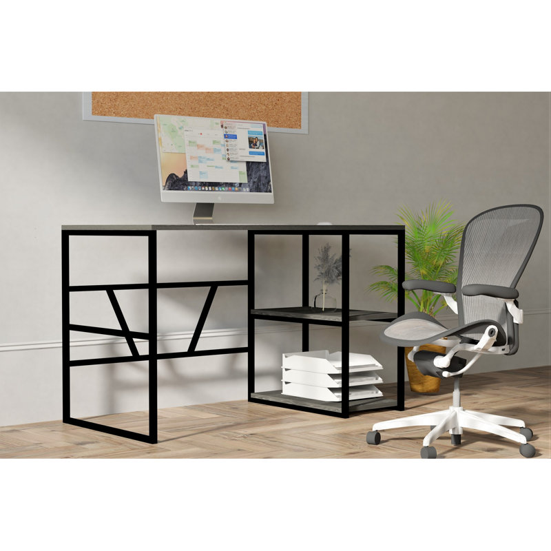 Bureau d'étude moderne avec de nombreuses tablettes, finition anthracite, 47,2 po x 29,1 po x 23,6 po | 100% panneau de particules enduit de mélamine, épaisseur: 0,7 pouce | Conception murale, idéale pour les décors industriels et scandinaves