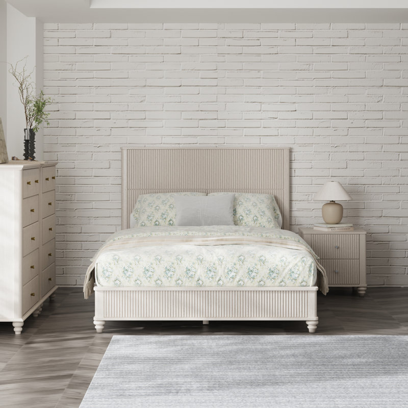 Lit plateforme avec tête de lit haute Dakota, Beige, Grand