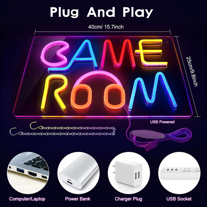 15.7" Colorful Game Room Neon Sign Dimmable LED Neon Sign Light