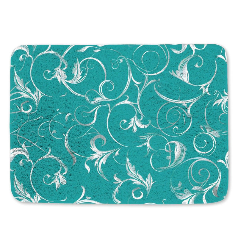 Motif de tapis de bain tourbillons turquoise, L 17 po x L 24 po