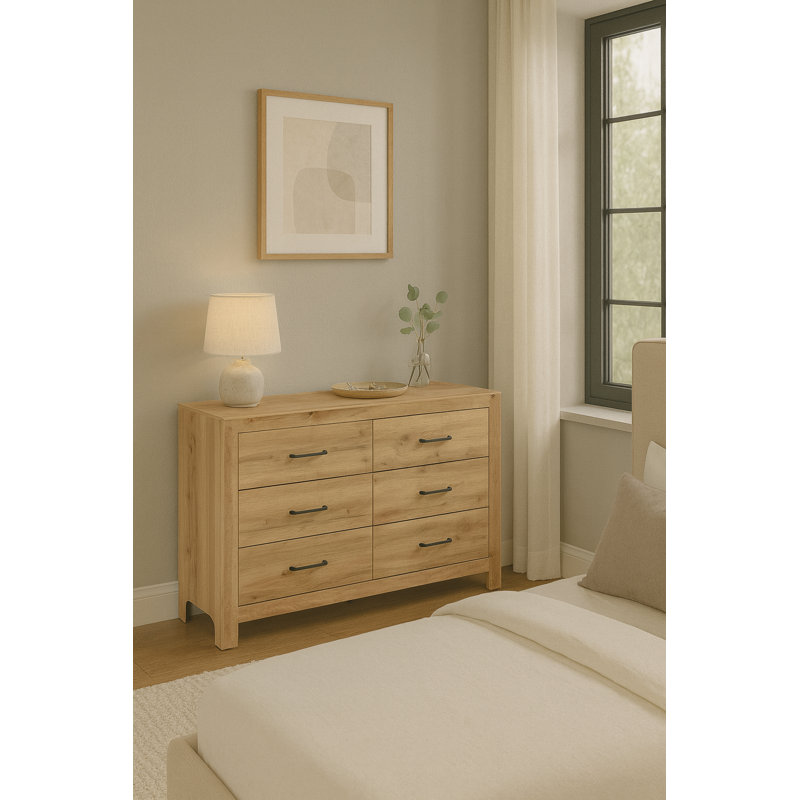 Claudette 6 Drawer 58.5" W Double Dresser, Natural Wood