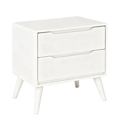 Modern Solid Wood Nightstand With 2 Drawers，Fully Assembled