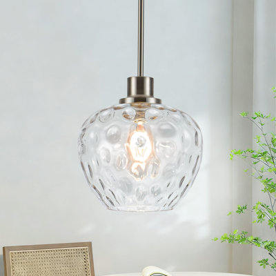 Aguilera 1-Light Apple-Shaped Water Glass Pendant Light for Kitchen Island, Dining, 9.1" W, E26 Base