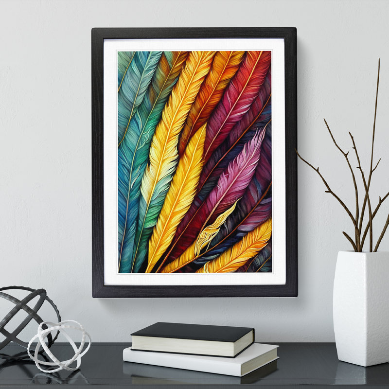 Layered Feathers - Framed Print, Black, 34cm H x 25cm W x 2cm D