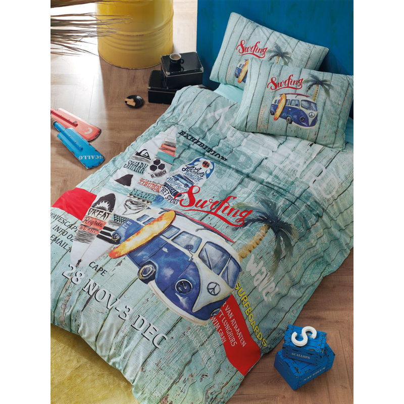 Ensemble de housse de couette 100% coton dosha vert / bleu / blanc 2 pièces
