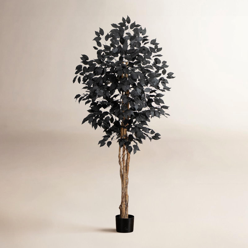 Ficus artificiel noir d'Halloween avec tronc naturel, H 60 po x l 28 po x P 28 po