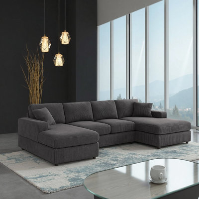Canapé moderne en tissu d'ameublement Mid-Century avec pieds en bois massif