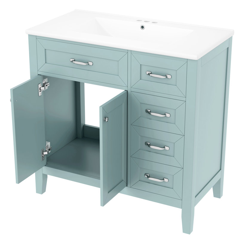 Meuble-lavabo de salle de bain - Meuble-lavabo autoportant 36 po, Vert / argenté