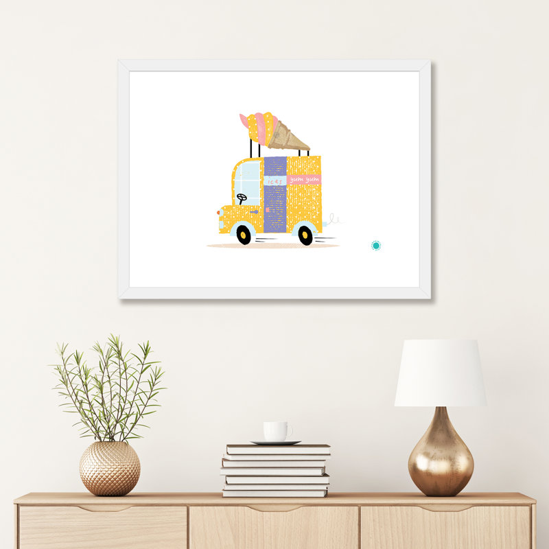 Ice Cream Van - impression d'art graphique, Papier encadré blanc, H 24 po x l 32 po x P 1 po, Blanc