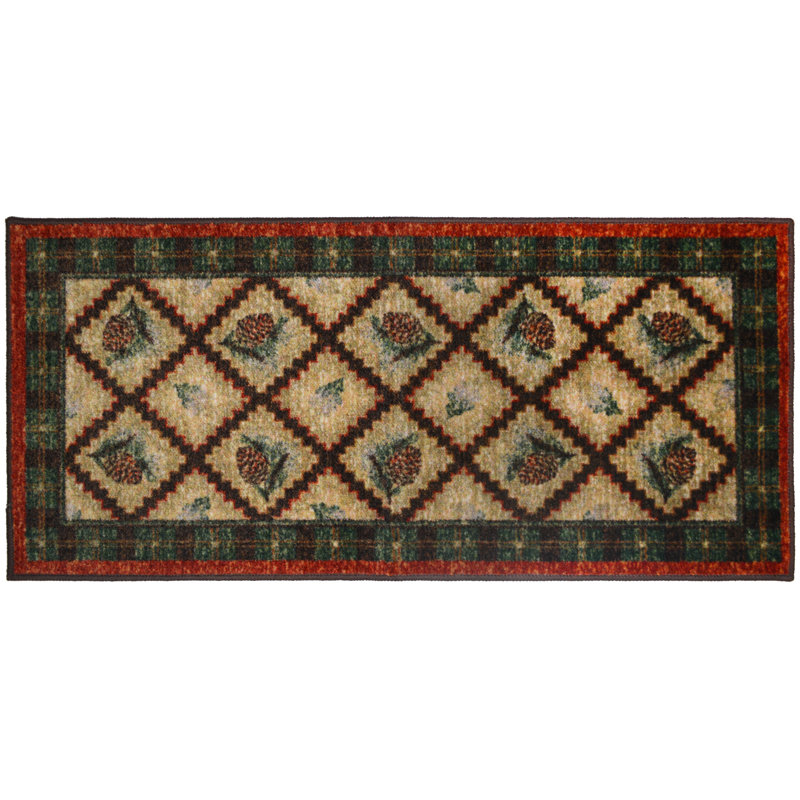 Crisette Plaid Water Resistant Non-Skid Kitchen Mat, Rectangle 3'8" x 1'8"