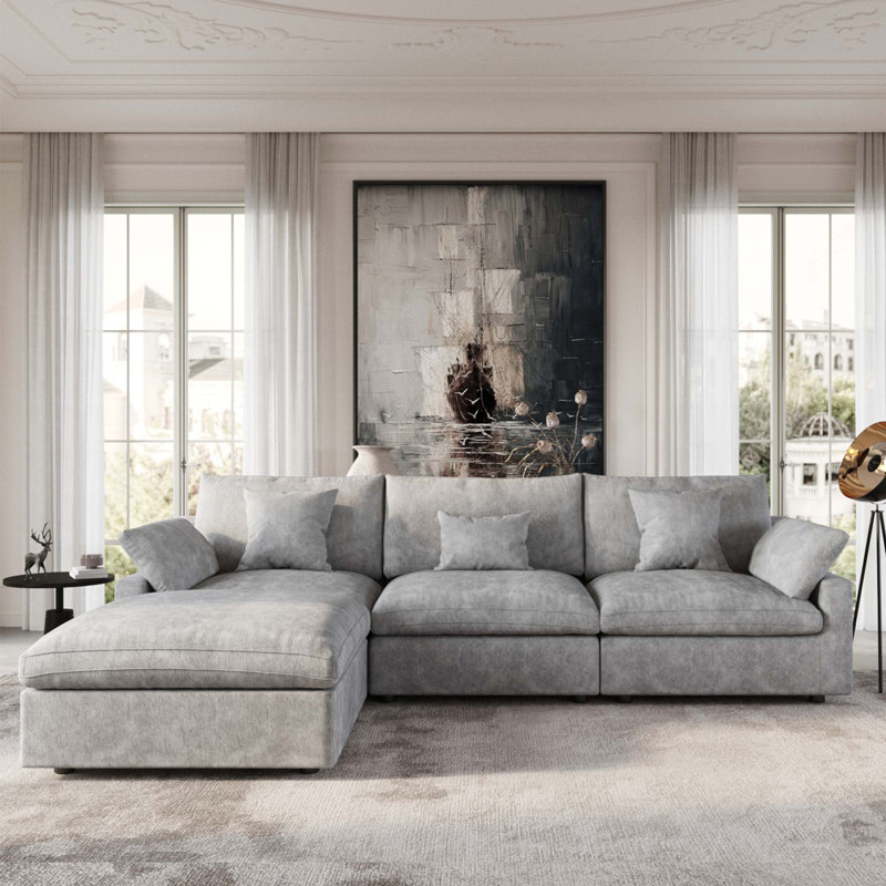 Canapé modulaire en L Sky Sky, Gris clair, Orienté à gauche (vu de face)