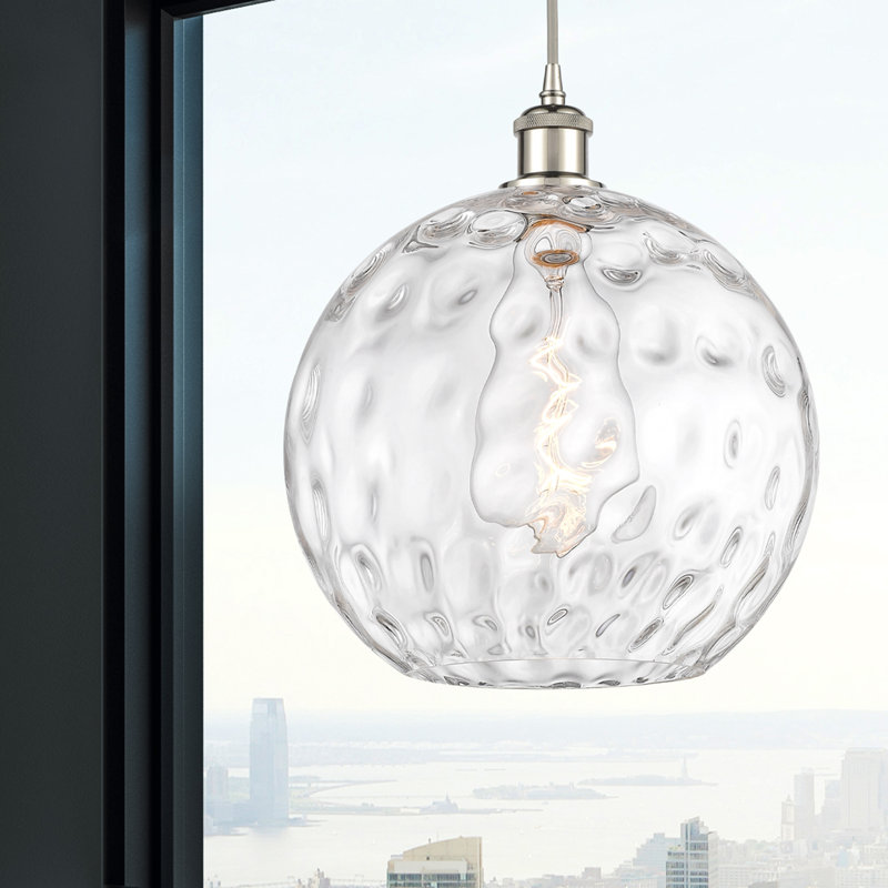 Luminaire suspendu sphère 1 lumière Roxane, Ampoule non incluse, H 15 po x l 12 po x P 12 po, Nickel poli