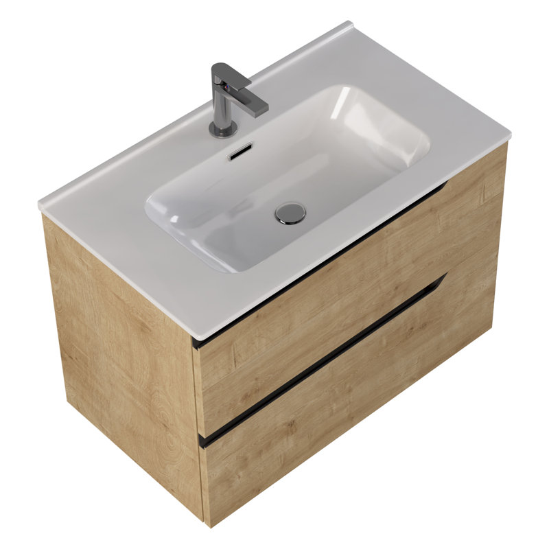 Meuble-lavabo simple 32 po Arellano, Blonde Wood, 32", White