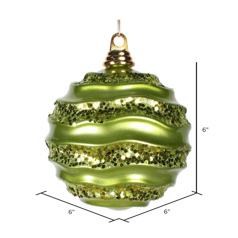 Ornement de Noël boule rayée et scintillante, Lime, H 6 po x l 6 po x P 6 po