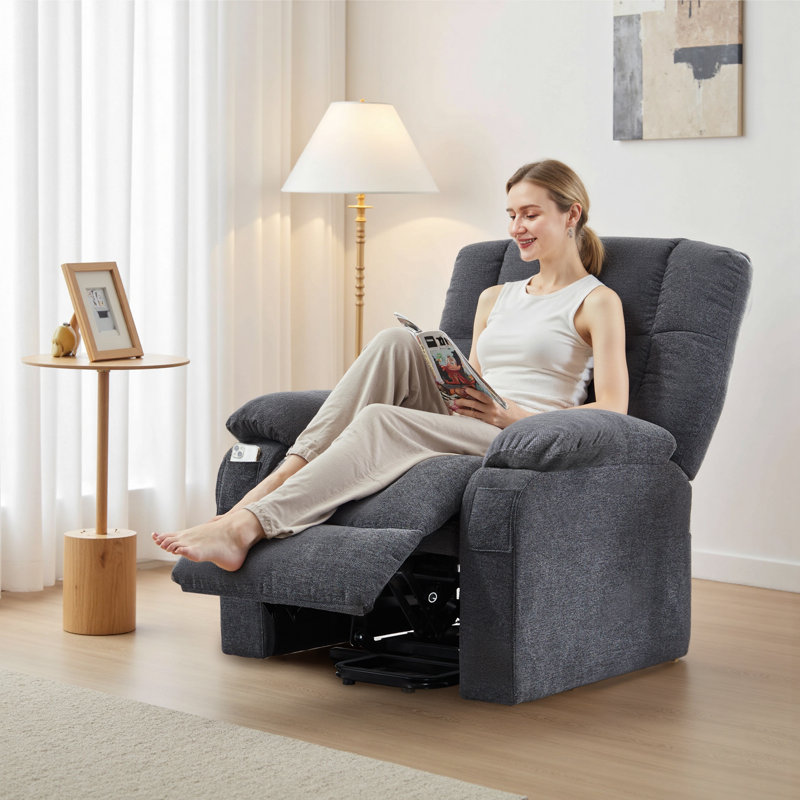 Fauteuil inclinable électrique surdimensionné avec massage chauffant et poche latérale, Gris foncé