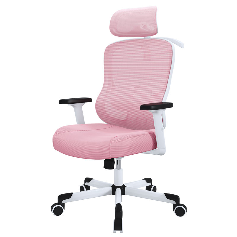Mazlack Ergonomic Mesh Office Chair with 6D Headrest, Adjustable Lumbar, Flip-up Arms, Pink
