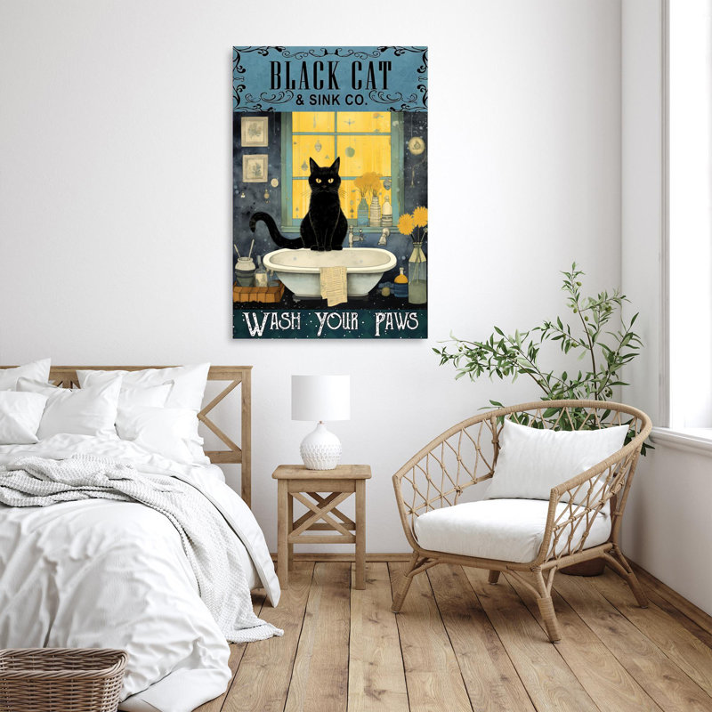 «Ladzi Black Cat Wash Your Paws On», impression sur toile, H 36 po x l 24 po x P 1,25 po