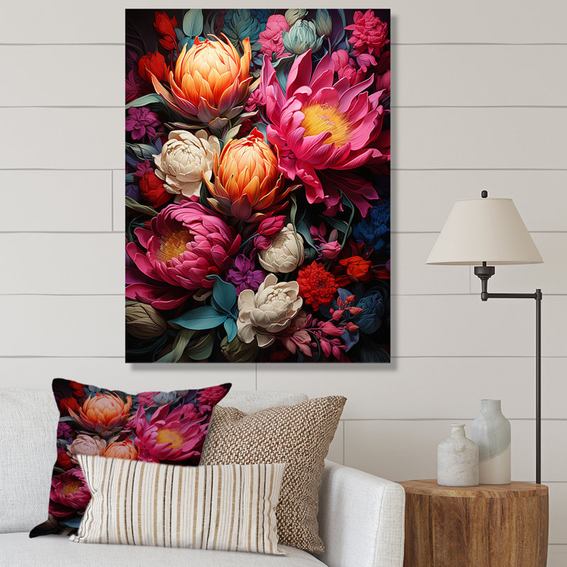 «Rustic Ruby Flower Impression I - Flowers», art mural, H 20 po x l 12 po x P 1 po, Toile tendue