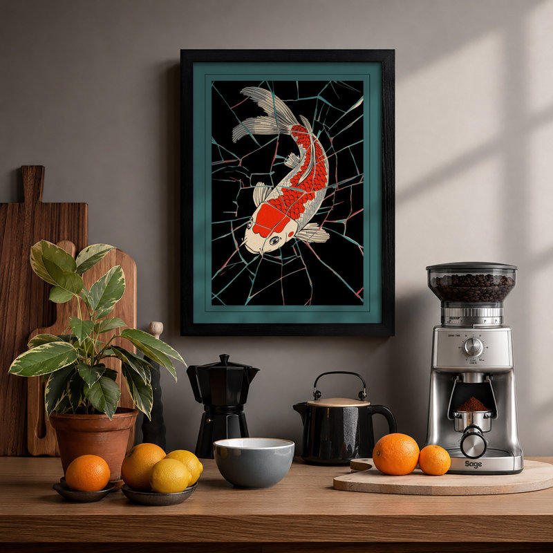 Koi in Shadow Japandi - Framed Print, A1 - 84.1 x 59.4 cm, Black