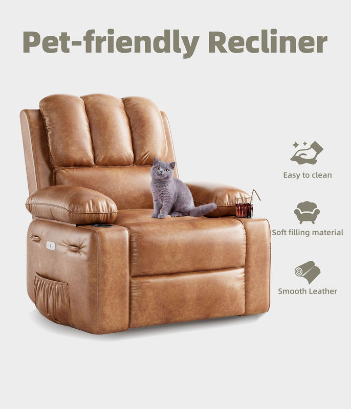 Fauteuil inclinable électrique surdimensionné avec chaleur et massage - berçant pivotant à 360 °, similicuir robuste