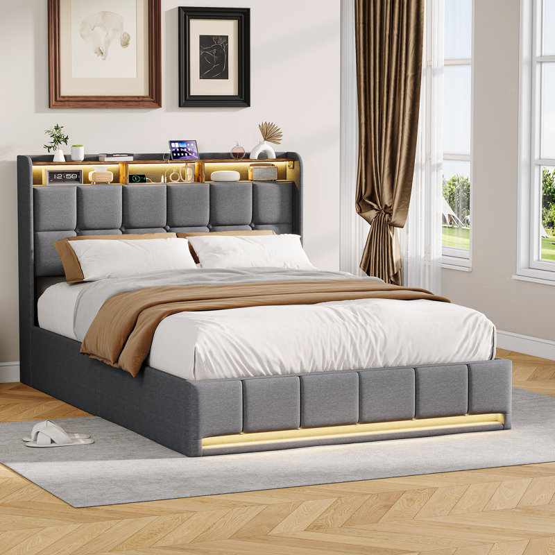 Upholstered Ottoman Storage Bed, European Double (140 x 200 cm), Grey