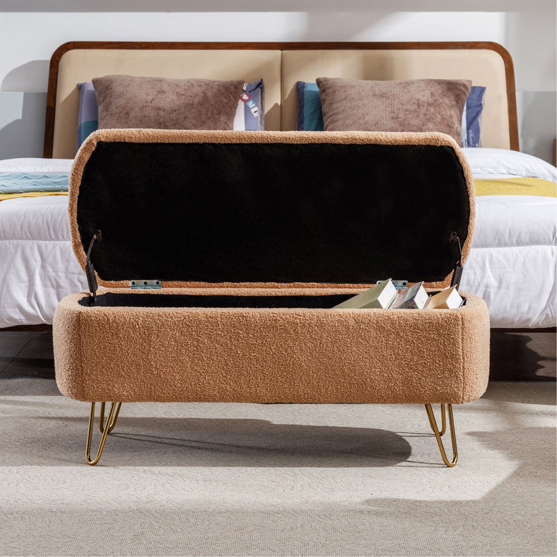 Banc de rangement avec repose-pieds Peardon, banc d'entrée avec rangement pour chambre à coucher Peardon, Chameau